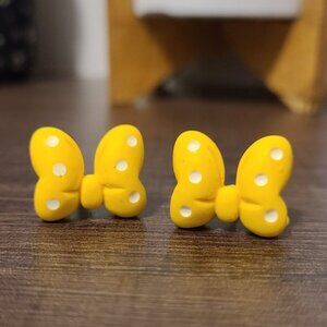 Handmade Yellow Bow Stud Earrings Polka Dot Cute Fun Fashion Jewelry NEW‎